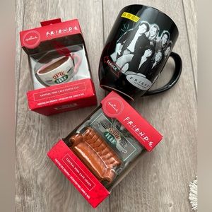 NWT Friends tv show christmas tree ornaments and black mug